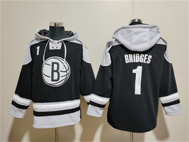 Men&#39;s Brooklyn Nets #1 Mikal Bridges Black Lace-Up Pullover Hoodie - $1,425.21 MXN