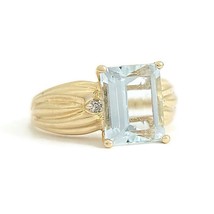 Estate Aquamarine Diamond Gemstone Cocktail Ring 14K Yellow Gold, 5.14 Grams - £639.39 GBP