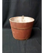 Antique 19th c. New England Farm WOODEN SAP BUCKET Original Red Paint Pr... - $121.54