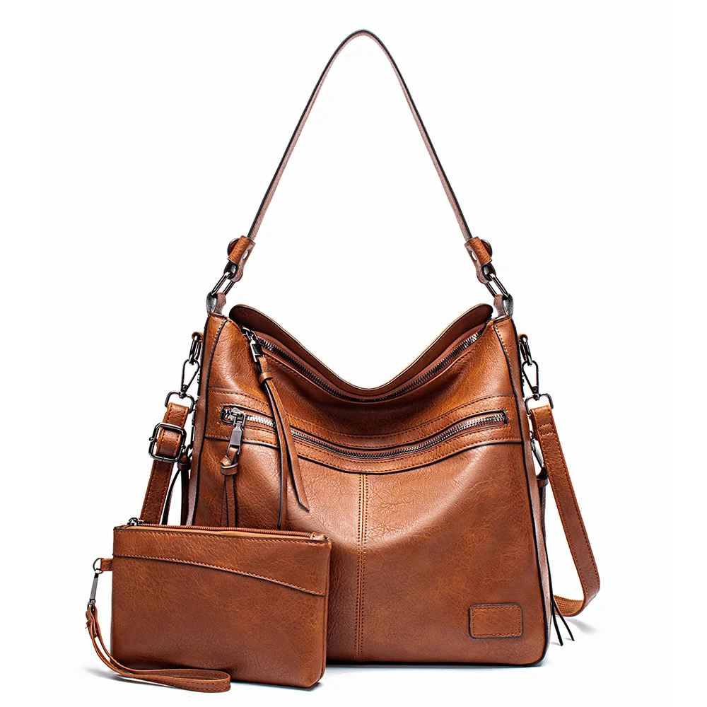 2 Pcs/set Handbag Composite Bags Solid Leather Shoulder Bags for women L... - $51.81