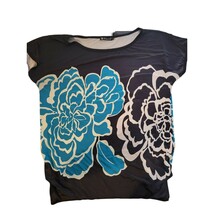Allegra K Large Black, blue floral tunic short sleeve top - $9.00