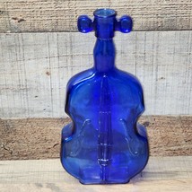 Vintage Cobalt Blue Glass Bass Guitar Cello Violin Fiddle Bottle Bud Vas... - $22.74