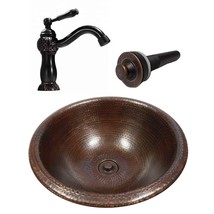 15&quot; Round Copper Drop In Bathroom Sink in Brushed Sedona with Faucet &amp; D... - $279.95
