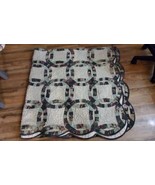 Vintage Brown Double Wedding Ring Quilt 56x86 Hand Quilted Machine Sewn ... - £120.41 GBP