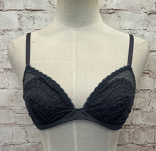 Free People Lace Triangle Under Wired Bra Sheer Back Closure STORM Blue ... - £23.15 GBP