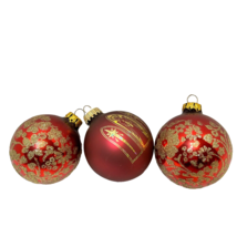 Vintage Red Gold Glitter Glass Christmas Ball Ornaments Angel Floral Lot of 3 - £10.86 GBP