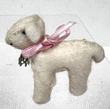 Miniature Dollhouse Toy Handmade White Lamb Pink Collar Bell Figurine 1 ... - $18.32