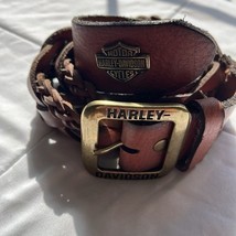 ✨Harley Davidson Vintage Authentic brown braided Genuine leather belt Sm... - $76.33 CAD