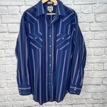 Vintage Ely Cattleman Tall Man Striped Long Sleeve Pearl Button Shirt XL Blue - £43.11 GBP