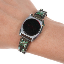 6&quot;+ Dishta Zuni silver Flush inlay turquoise watch band with old school digital - £130.09 GBP