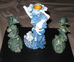 Vintage Dolphins Candle Stick Holder &amp; 2 Figurines Table Art Deco Set - £19.92 GBP