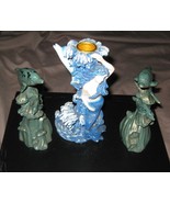 VINTAGE DOLPHINS CANDLE Stick Holder &amp; 2 Figurines Table art Deco Set  - $472.21 MXN