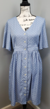 Suzanne Betro Sheath Dress Womens Small Blue Polka Dot Short Sleeve Button Front - £24.15 GBP