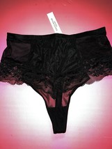 Victoria&#39;s Secret L HIGH-WAIST THONG panty BLACK lace mesh ANGEL SHAPEWEAR - $29.69