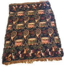 Vintage Blanket Woven Cotton Reversible Winter Christmas French Horns Bell Drums - £23.71 GBP