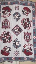 Disney Baby Mickey Mouse afghan blanket throw fringe woven plane train boat blue - £24.10 GBP