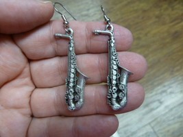 (M-15-H) Little Alto Sax Saxophone Earrings Pewter Jewelry Minitaure Saxes - £27.18 GBP