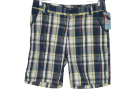 Mossimo Supply Co Low Rise Relaxed Fit Short Green Yellow White Plaid Juniors 7 - £10.98 GBP