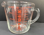 Vintage Pryex D Handle 1 Quart / 4 Cups Glass Measuring Cup #532 Red Let... - $16.83