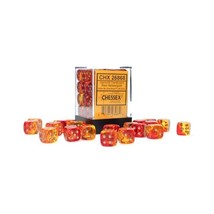 Chessex Manufacturing d6 Cube 12mm Gemini Translucent Red-Yellow with Gold (36) - £13.31 GBP