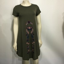 Alya S Moss Green Embroidered Flowers Knee-Length Cap Sleeve Dress Made in USA - £21.81 GBP