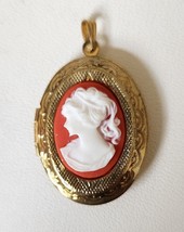 Cameo Locket Pendant Victorian Style Gold Tone Bezel Setting Engraving 1... - $9.99