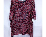 NWT Lularoe Irma Tunic Black With Red &amp; Gray Floral Designs Size XL - $15.51
