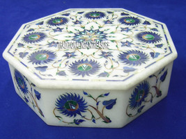 5&quot;x5&quot; Marble Jewelry Inlay Box Lapis Lazuli Inlay Floral Arts Girls Gift Decor - £293.89 GBP