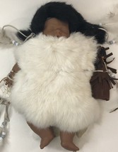 Native American Infant Doll in Fur with Baby in Papoose Feathers Dream Catcher - £26.63 GBP
