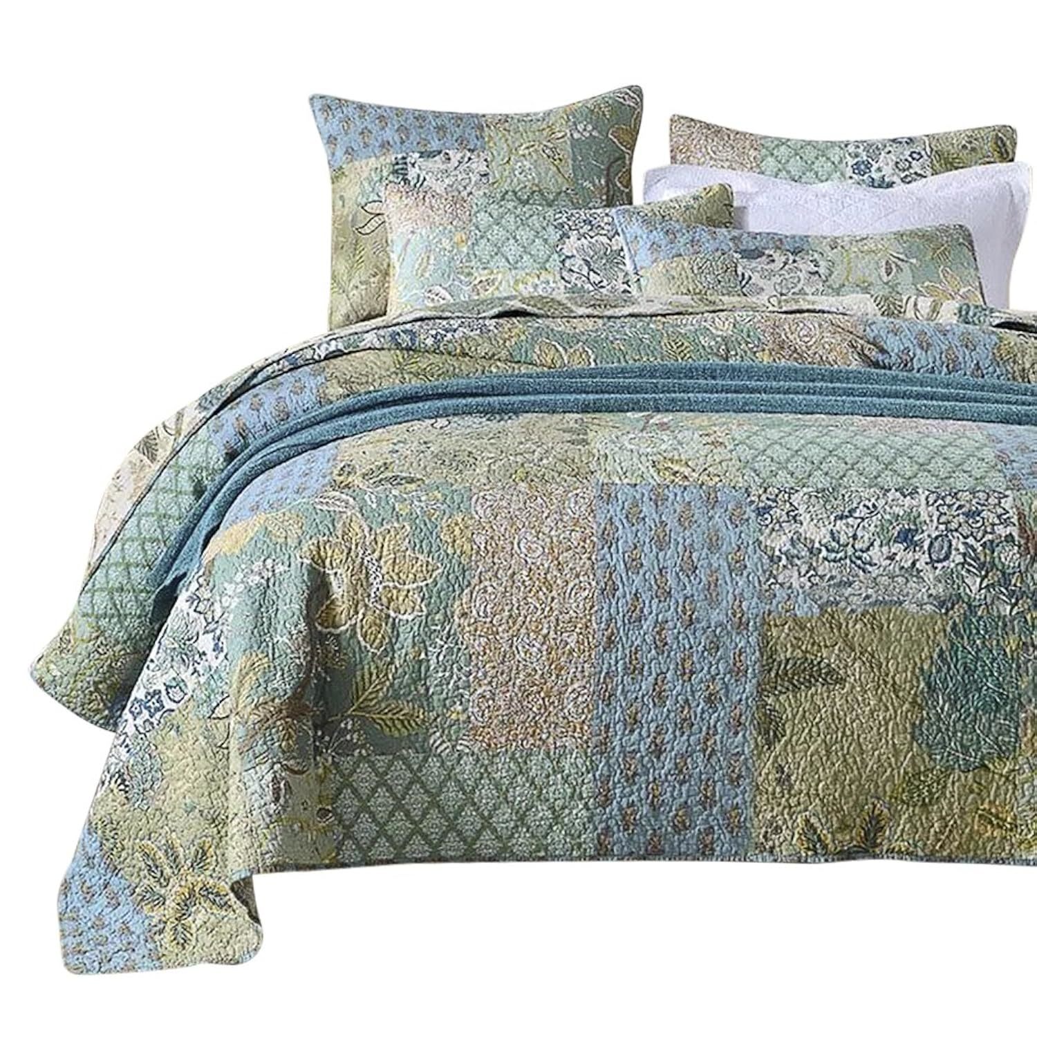 Primary image for Bohemian Floral Pattern Bedspread Quilt Set With Real Stitched Embroidery,Queen 