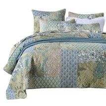 Bohemian Floral Pattern Bedspread Quilt Set With Real Stitched Embroidery,Queen  - £98.48 GBP