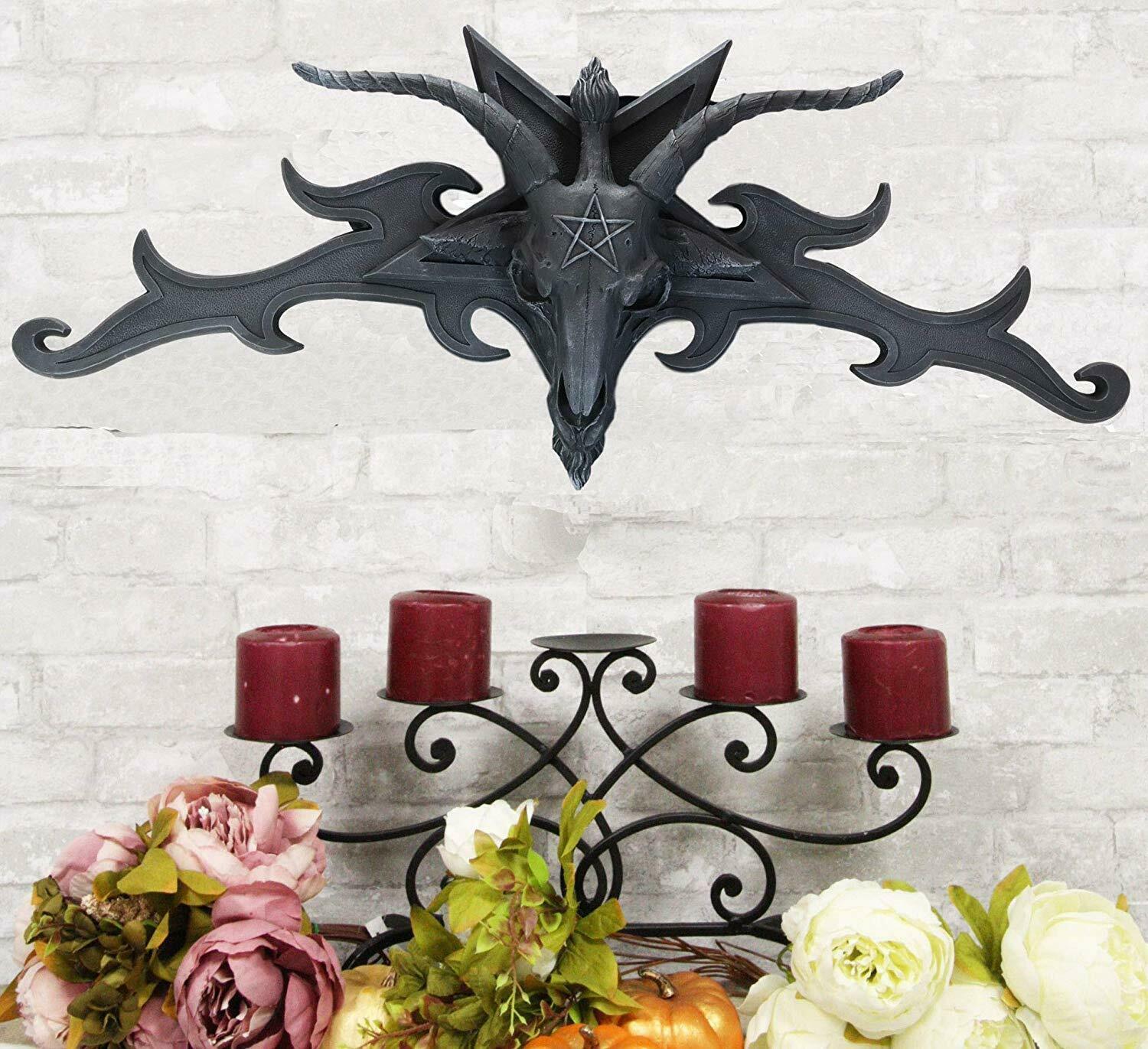 Large 34"W Satanic Sabbatic Goat Baphomet Head Wall Decor Overdoor Door Pediment
