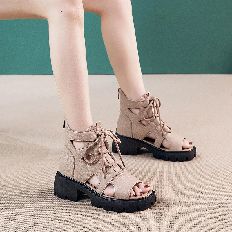 Handmade Retro Women Gladiator Sandals Summer Platform Thick High Heel G... - £77.82 GBP