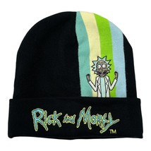 Rick and Morty Knit Beanie Hat – Black Acrylic Cuffed Cap with Rick Embr... - $16.00