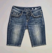 Miss Me Whiskered Irene Bermuda Shorts Size 26 Thick Stiched Stretch 12&quot;... - $28.27