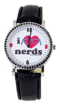 David &amp; Goliath Black White I Love Nerds Metal Cubic Zirconia Crystal Wa... - $18.71