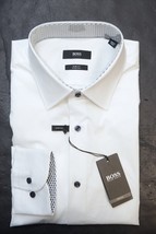 Hugo Boss Mens Hank Kent Slim Fit Solid White Stretch Cotton Dress Shirt 41 16 - £60.46 GBP
