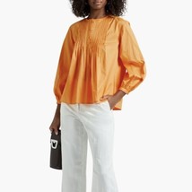 Derek Lam 10 Crosby Gathered Pintucked Cotton Poplin Blouse Orange Size 6 New - £76.49 GBP