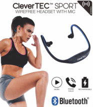 CleverTEC Sport Bluetooth Wire Free Wireless Headphones with Microphone - £7.95 GBP