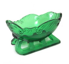 Vintage Green Glass Christmas Sleigh Nut Dish Bowl Fostoria Decor - £28.09 GBP