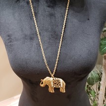 Womens Fashion Gold Tone Elephant Pendant Long Collar Necklace w/ Lobster Clasp - £21.80 GBP
