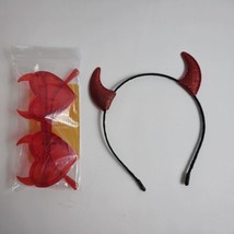 Red Glitter Devil Horns Ears Headband &amp; Sunglasses Halloween Costume Cos... - £6.19 GBP