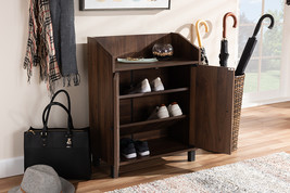 Sylvia Walnut Brow 2-Door Wood Entryway Shoe Storage Cabinet w/Open Shelf - $2,834.42 MXN
