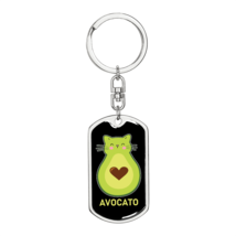 Cute Avocado Cat Stainless Steel or 18k Gold Premium Swivel Dog Tag Keychain - £30.42 GBP+