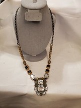 Stella &amp; Dot Crystal Brass Tone Huge Long Gunmetal Totem Glam Statement ... - £14.26 GBP