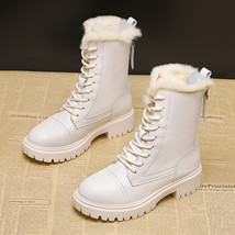 Snow Boots Women Genuine Leather Plush Platform Shoes Woman Booties Punk Designe - £73.98 GBP