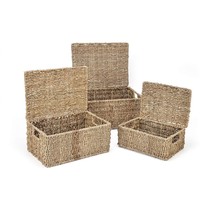 Set of 3 Rectangular Seagrass Baskets with Lids by Trademark Innovations - £48.48 GBP