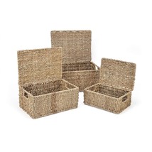 Set of 3 Rectangular Seagrass Baskets with Lids by Trademark Innovations - £51.08 GBP