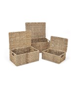 Set of 3 Rectangular Seagrass Baskets with Lids by Trademark Innovations - £51.08 GBP