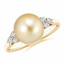 Authenticity Guarantee 
Golden South Sea Pearl Ring with Trio Diamonds in 14K... - £869.38 GBP